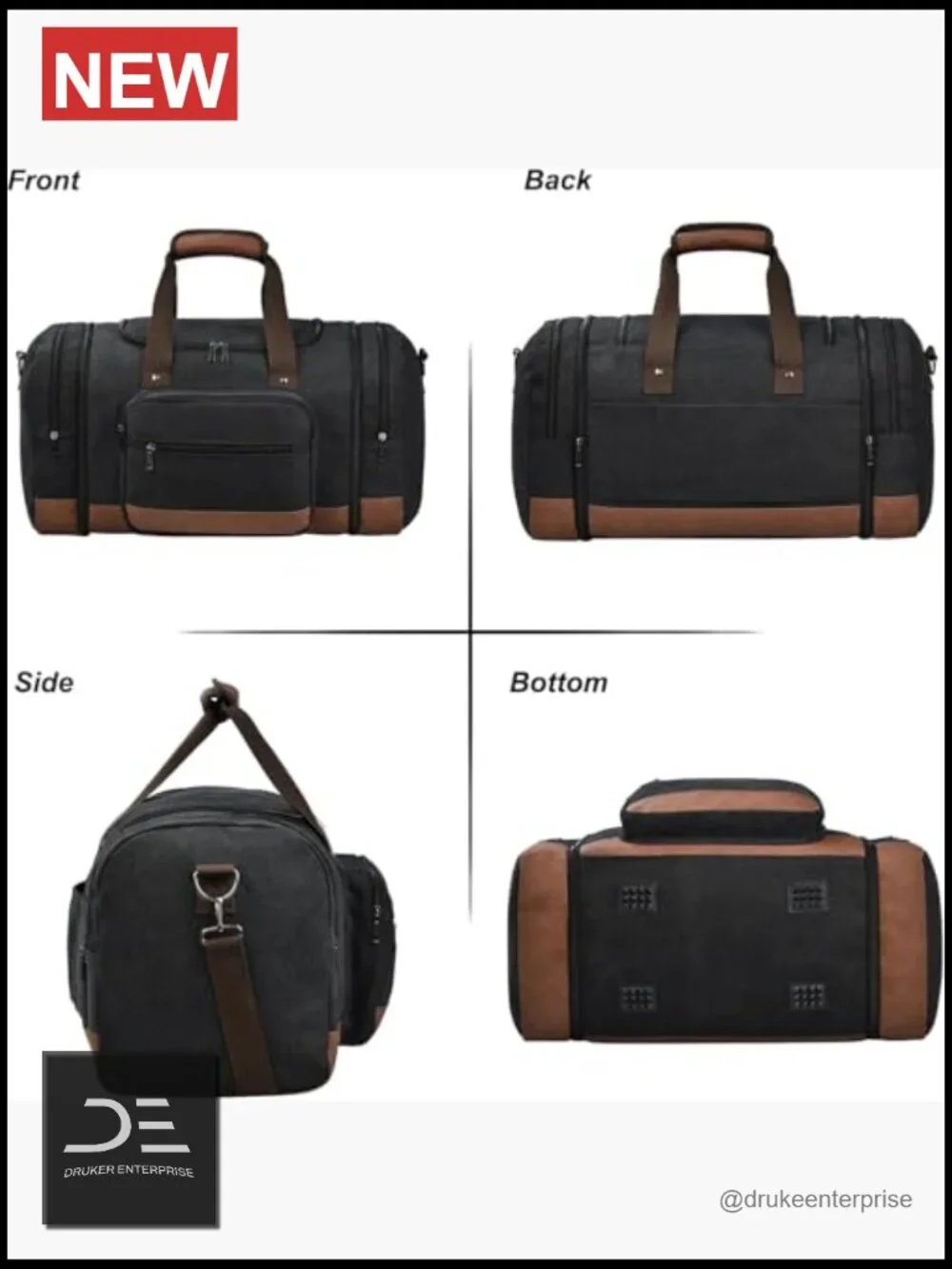 Canvas Expandable Travel Duffel Bag, 50L Carry On Weekender Gym Bag